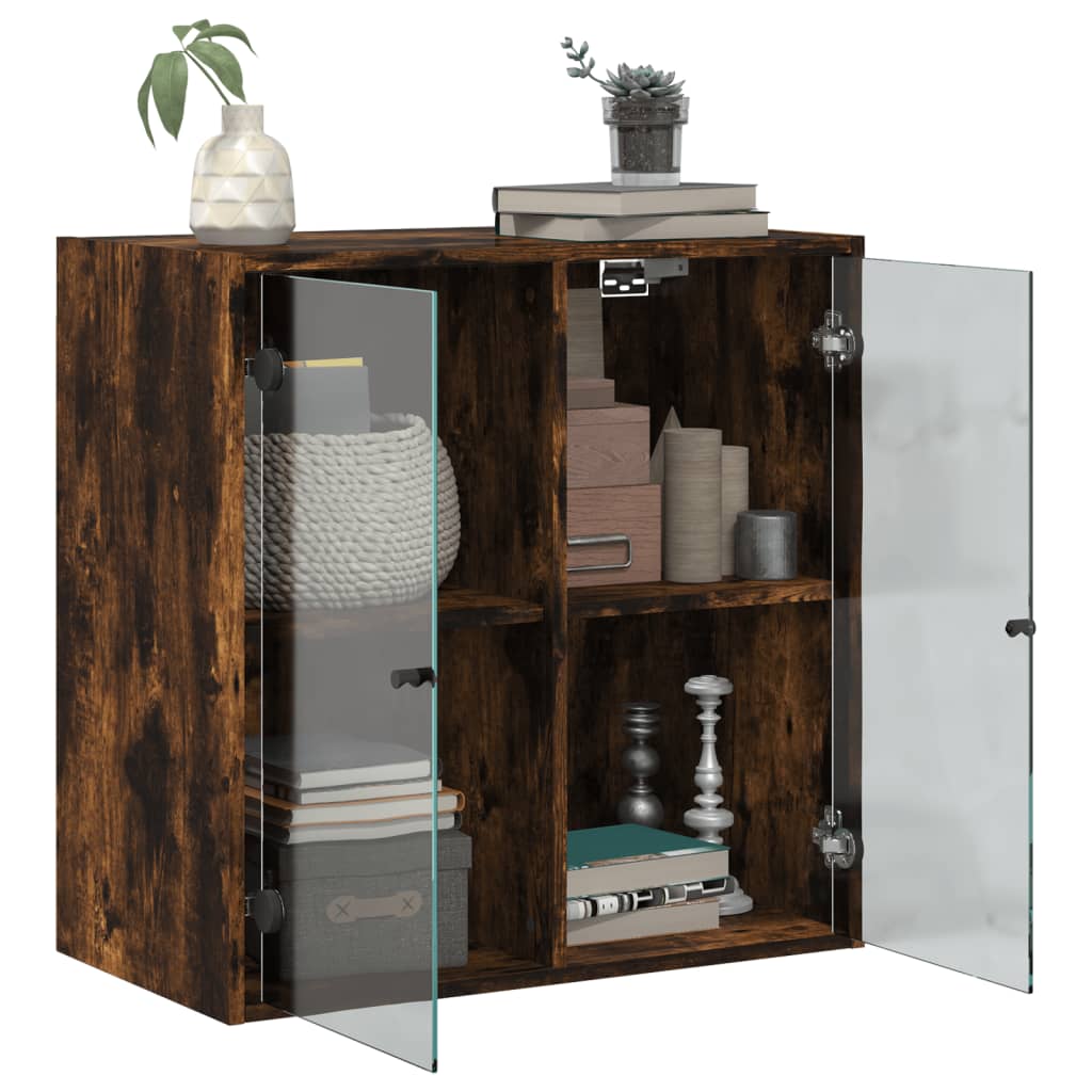 skab med glaslåger 68x37x68,5 cm røget egetræsfarve