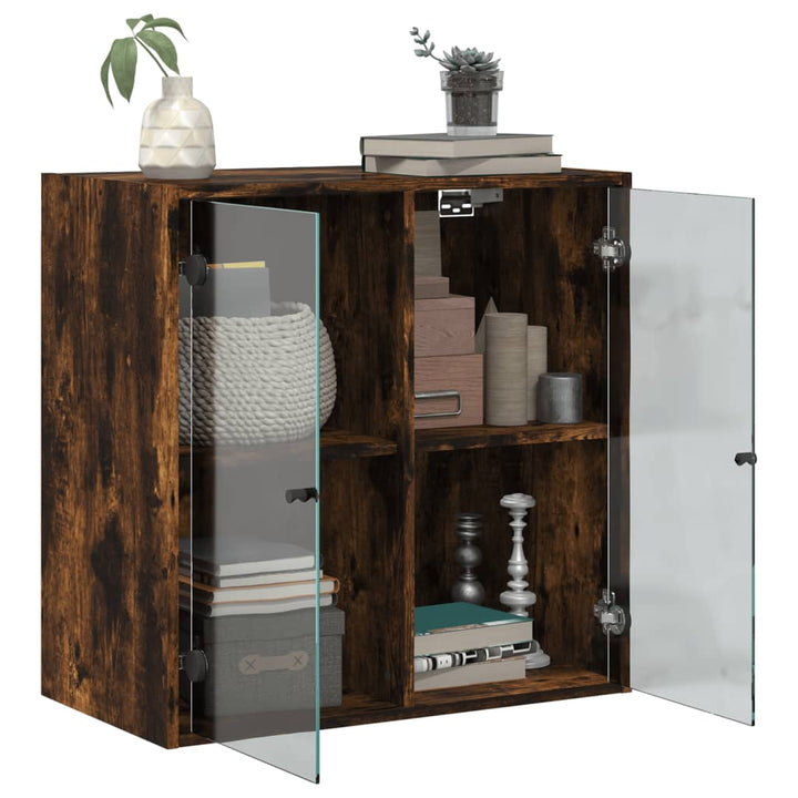 skab med glaslåger 68x37x68,5 cm røget egetræsfarve