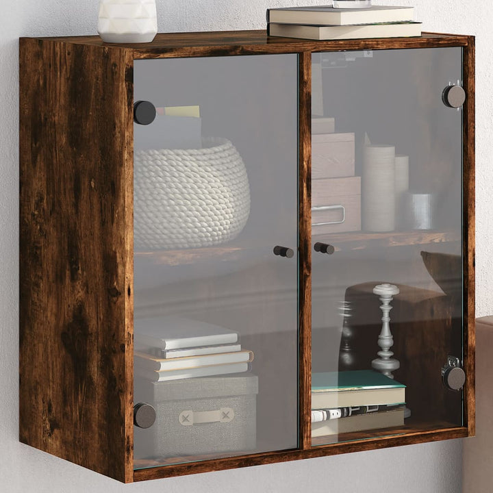 skab med glaslåger 68x37x68,5 cm røget egetræsfarve