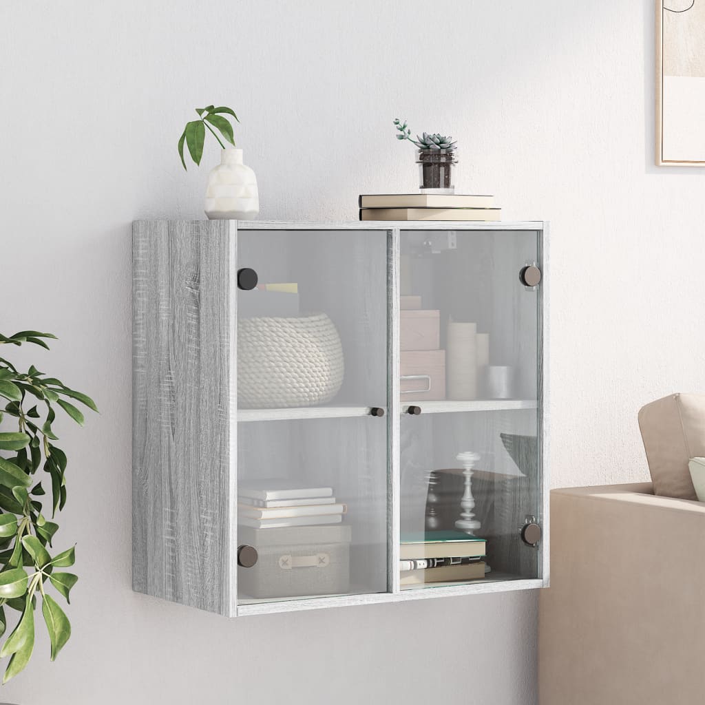 skab med glaslåger 68x37x68,5 cm grå sonoma-eg