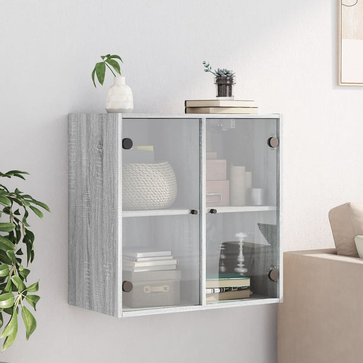 skab med glaslåger 68x37x68,5 cm grå sonoma-eg