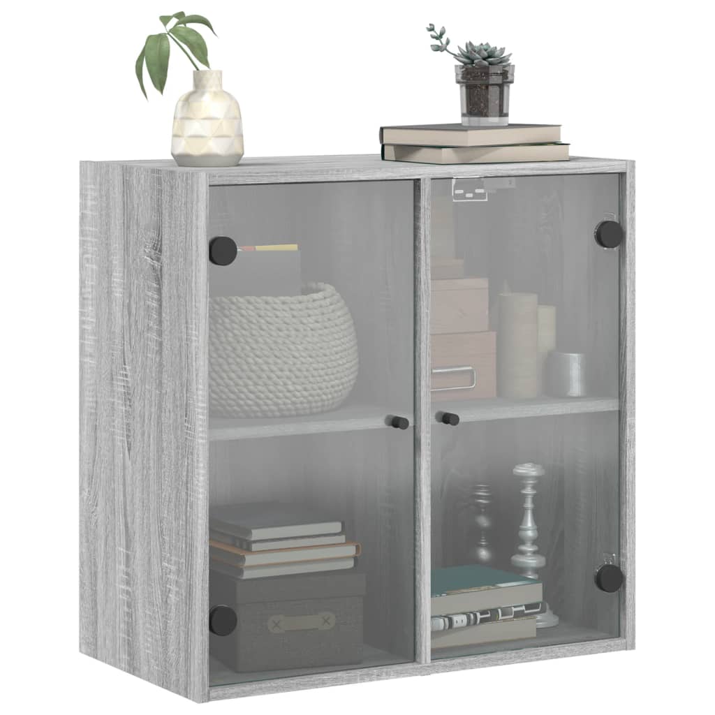 skab med glaslåger 68x37x68,5 cm grå sonoma-eg