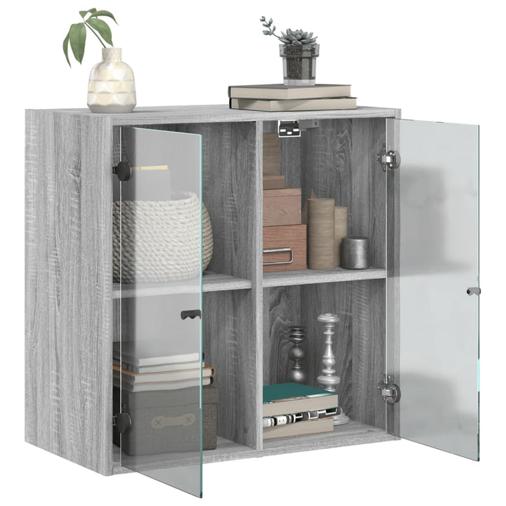 skab med glaslåger 68x37x68,5 cm grå sonoma-eg