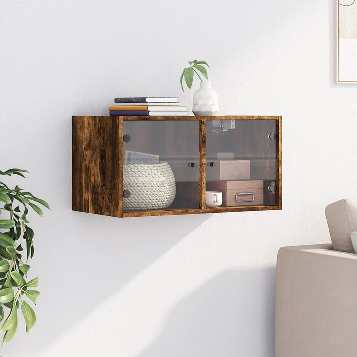 skab med glaslåger 68,5x37x35 cm røget egetræsfarve