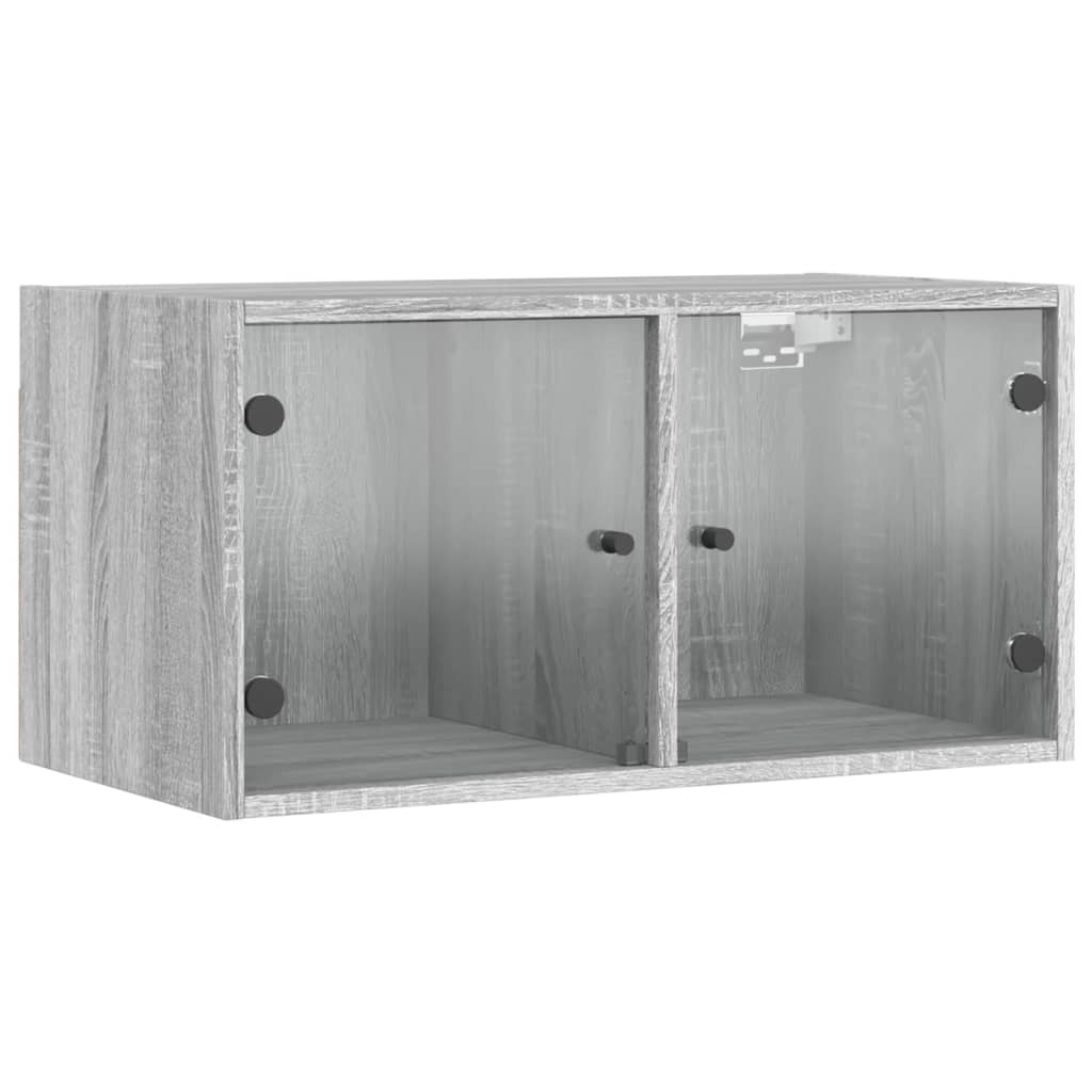 skab med glaslåger 68,5x37x35 cm grå sonoma-eg