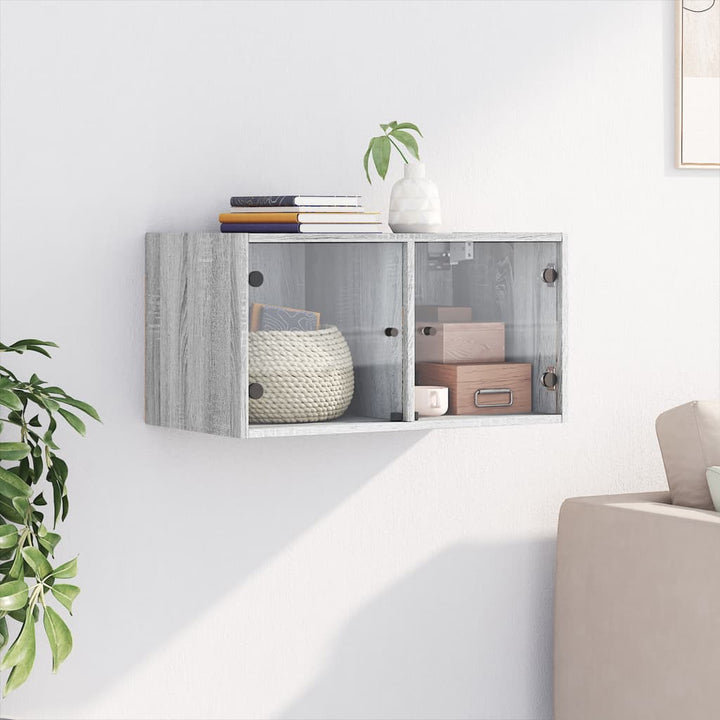 skab med glaslåger 68,5x37x35 cm grå sonoma-eg