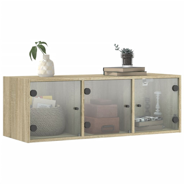 skab med glaslåger 102x37x35 cm sonoma-eg