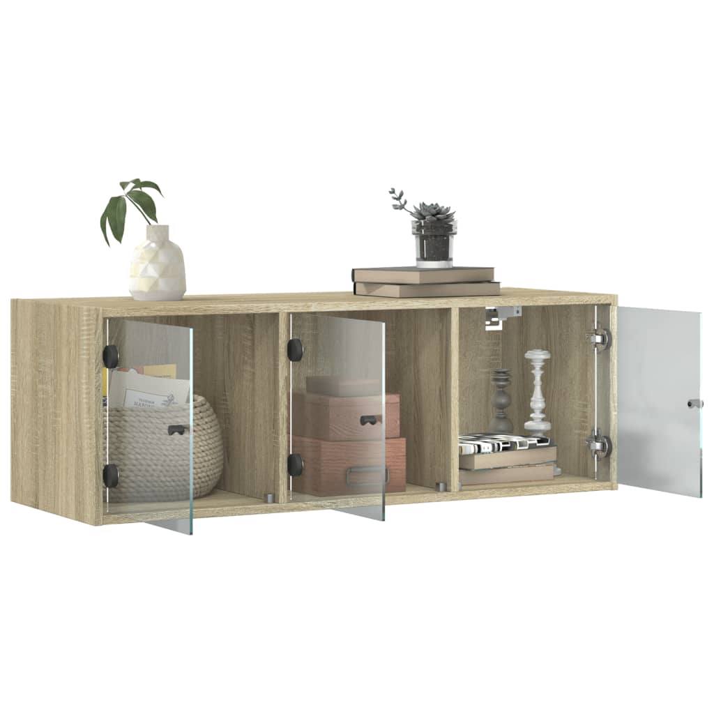 skab med glaslåger 102x37x35 cm sonoma-eg