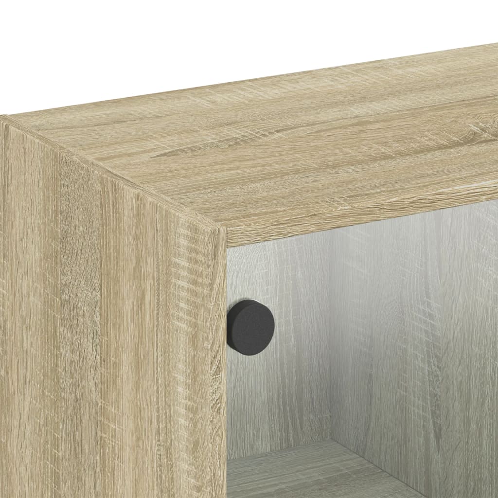 skab med glaslåger 102x37x35 cm sonoma-eg