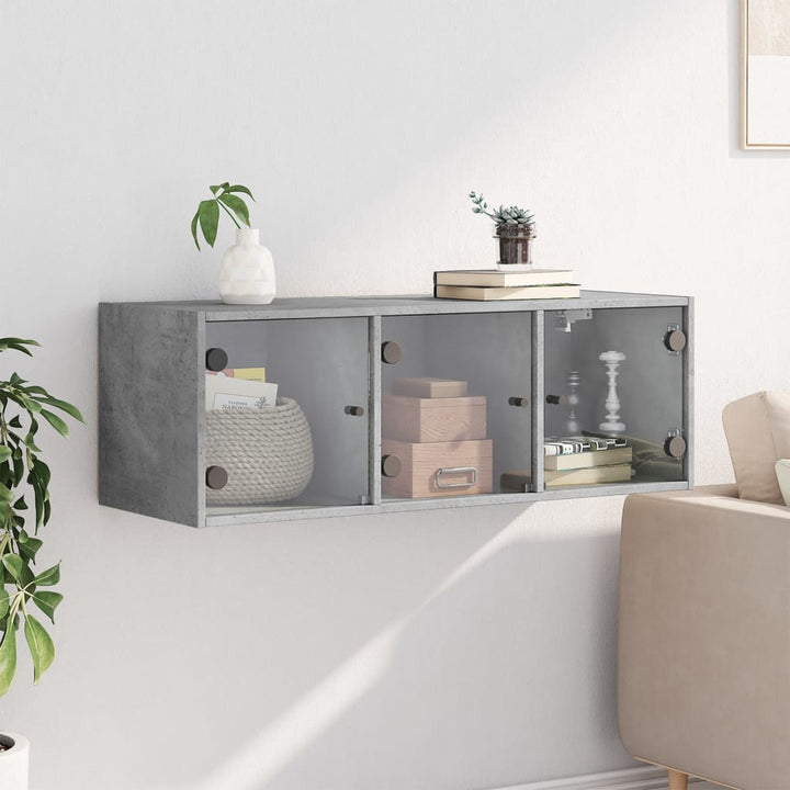 skab med glaslåger 102x37x35 cm betongrå