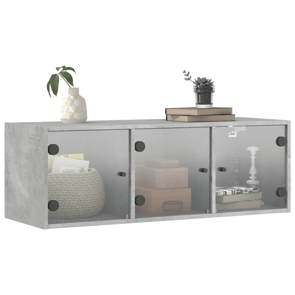 skab med glaslåger 102x37x35 cm betongrå