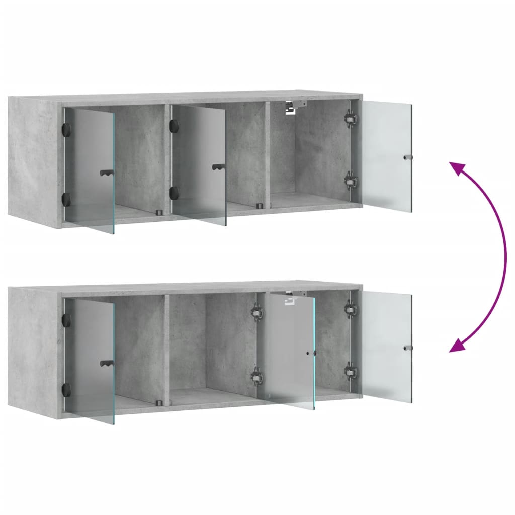 skab med glaslåger 102x37x35 cm betongrå