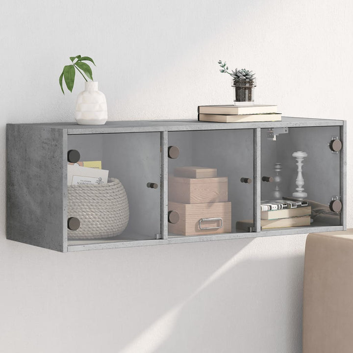 skab med glaslåger 102x37x35 cm betongrå