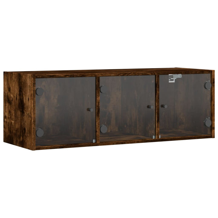 skab med glaslåger 102x37x35 cm røget egetræsfarve