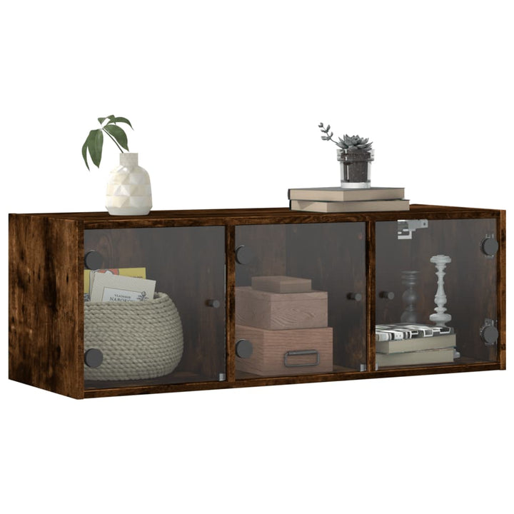 skab med glaslåger 102x37x35 cm røget egetræsfarve