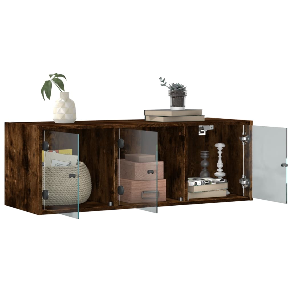 skab med glaslåger 102x37x35 cm røget egetræsfarve
