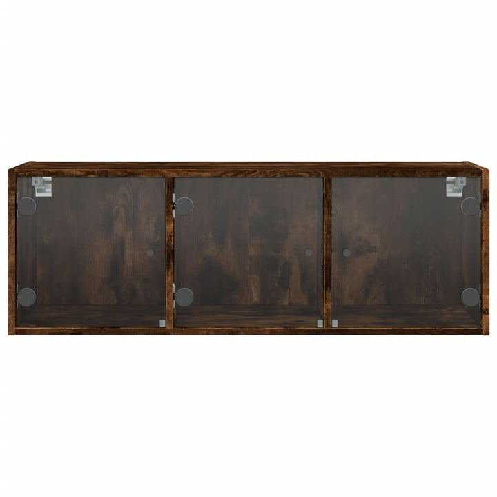 skab med glaslåger 102x37x35 cm røget egetræsfarve