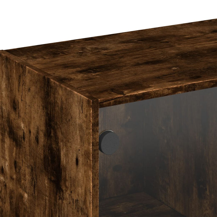 skab med glaslåger 102x37x35 cm røget egetræsfarve