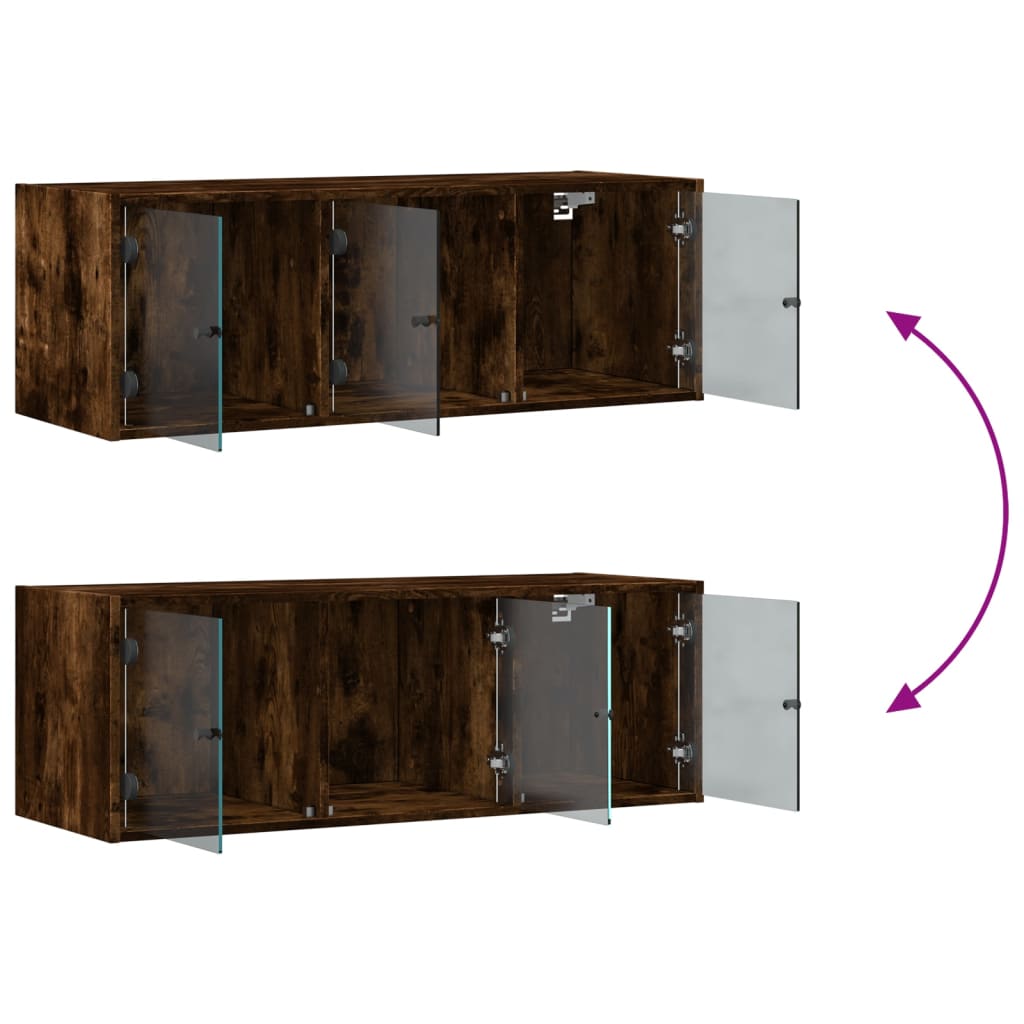 skab med glaslåger 102x37x35 cm røget egetræsfarve
