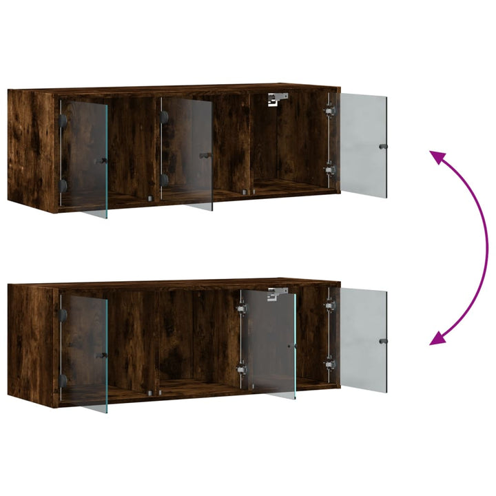 skab med glaslåger 102x37x35 cm røget egetræsfarve