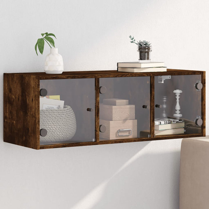 skab med glaslåger 102x37x35 cm røget egetræsfarve