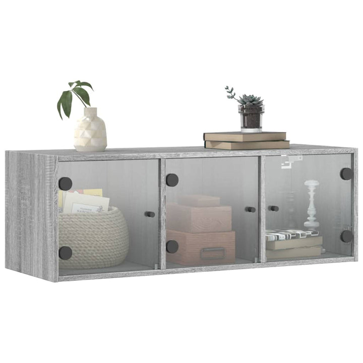 skab med glaslåger 102x37x35 cm grå sonoma-eg