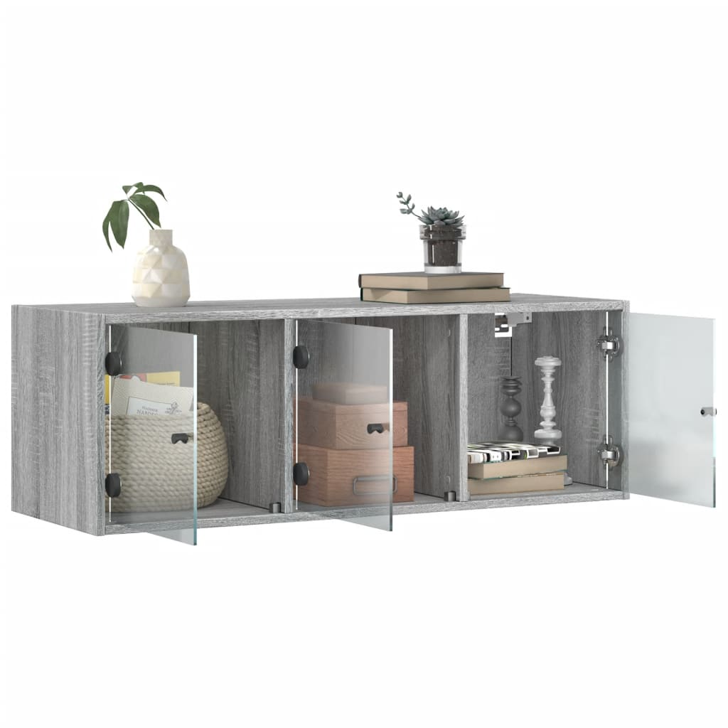skab med glaslåger 102x37x35 cm grå sonoma-eg