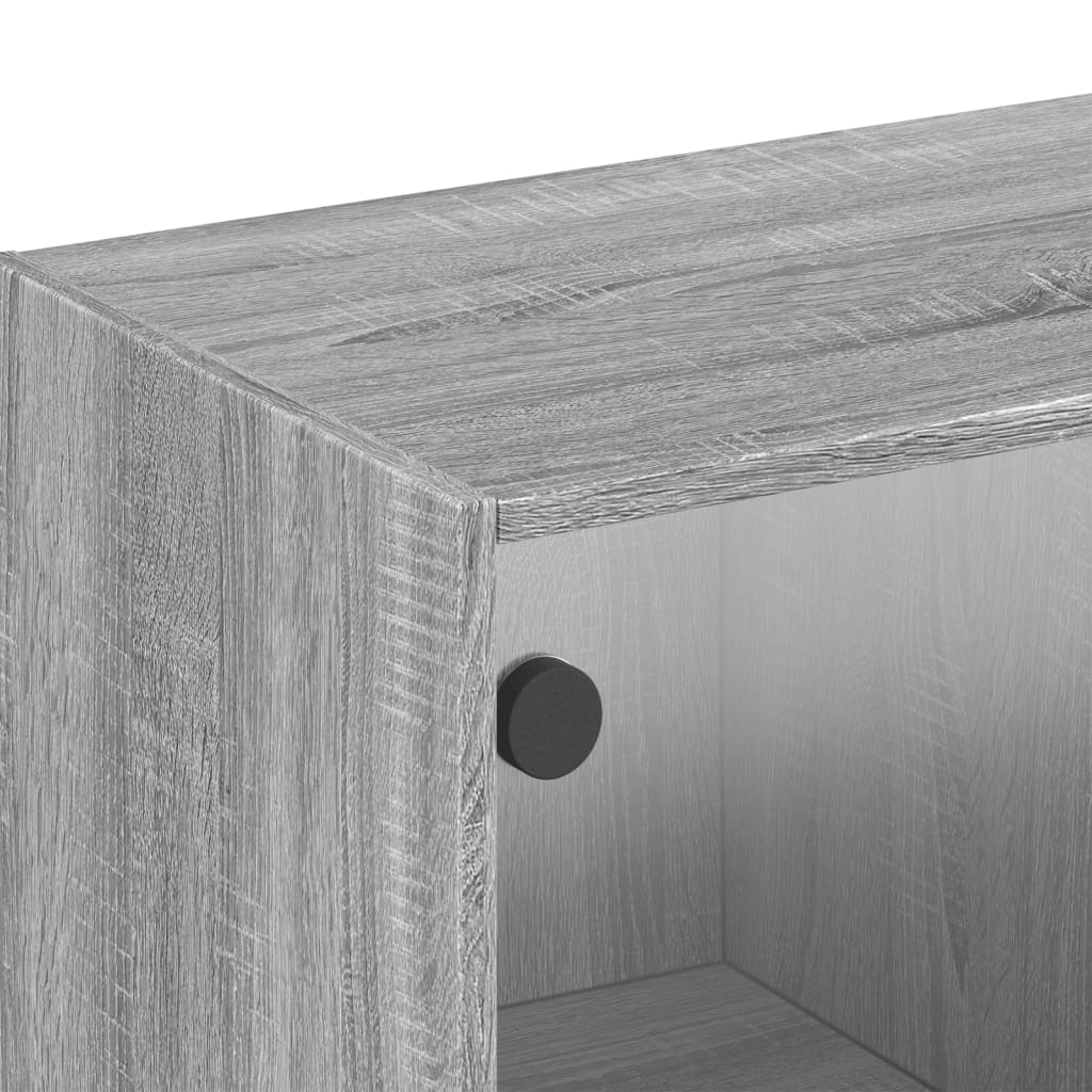 skab med glaslåger 102x37x35 cm grå sonoma-eg