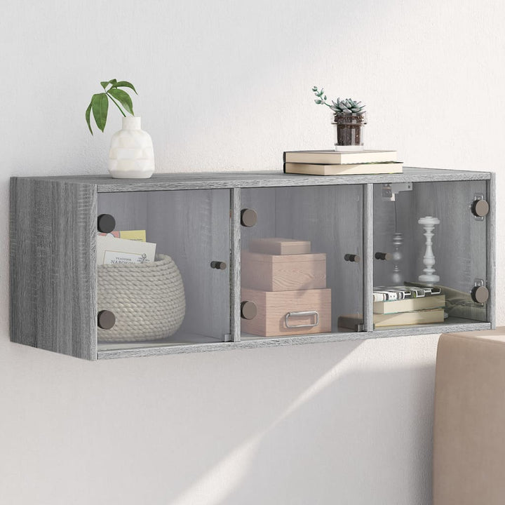 skab med glaslåger 102x37x35 cm grå sonoma-eg