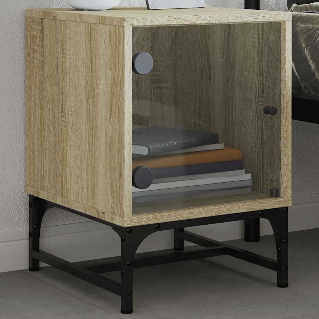 sengeborde med glaslåger 2 stk. 35x37x50 cm grå sonoma-eg
