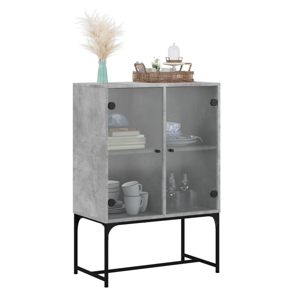 skab med glaslåger 69x37x100 cm betongrå