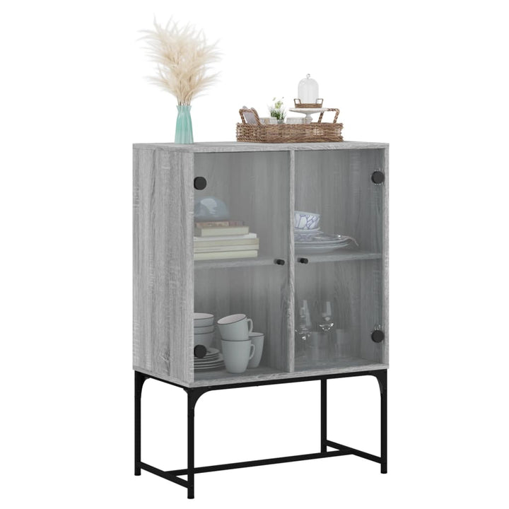 skab med glaslåger 69x37x100 cm grå sonoma-eg