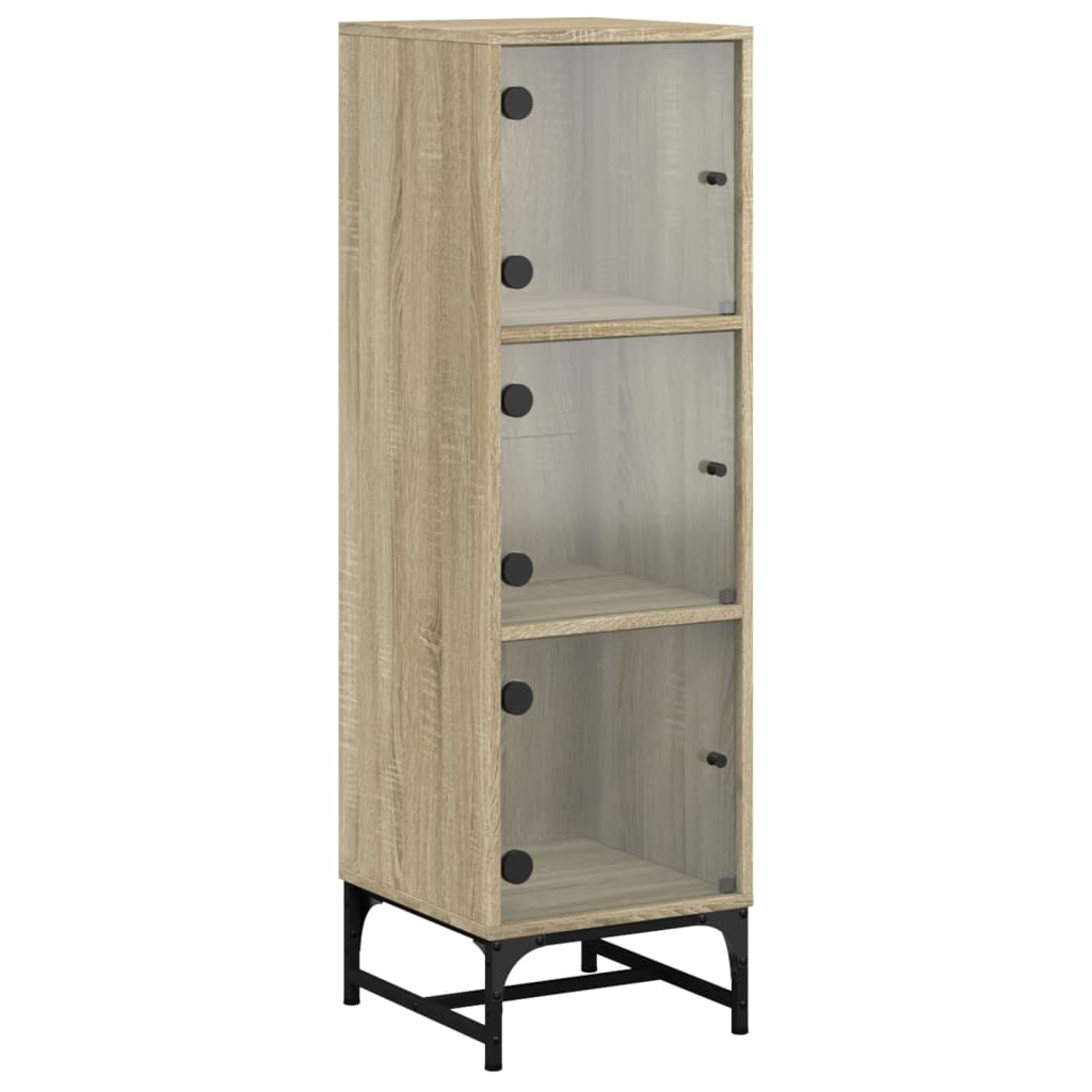 skab med glaslåger 35x37x120 cm sonoma-eg