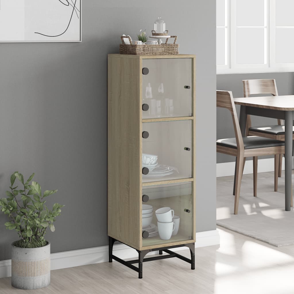 skab med glaslåger 35x37x120 cm sonoma-eg