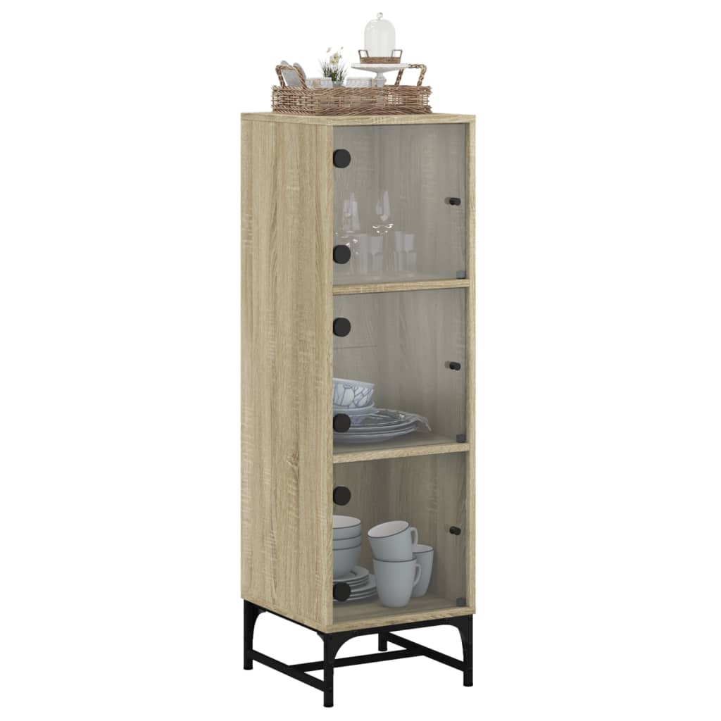 skab med glaslåger 35x37x120 cm sonoma-eg