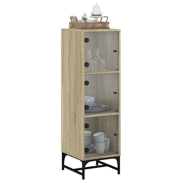 skab med glaslåger 35x37x120 cm sonoma-eg