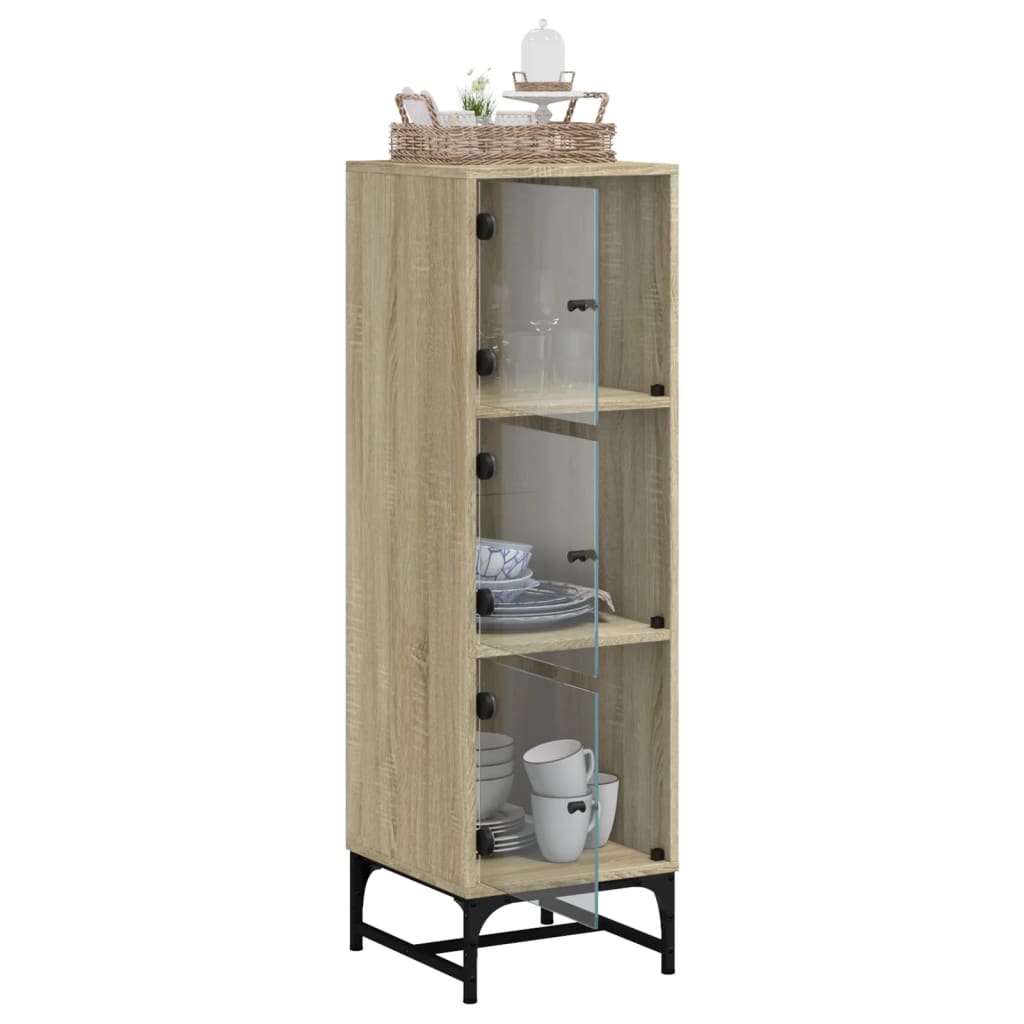 skab med glaslåger 35x37x120 cm sonoma-eg