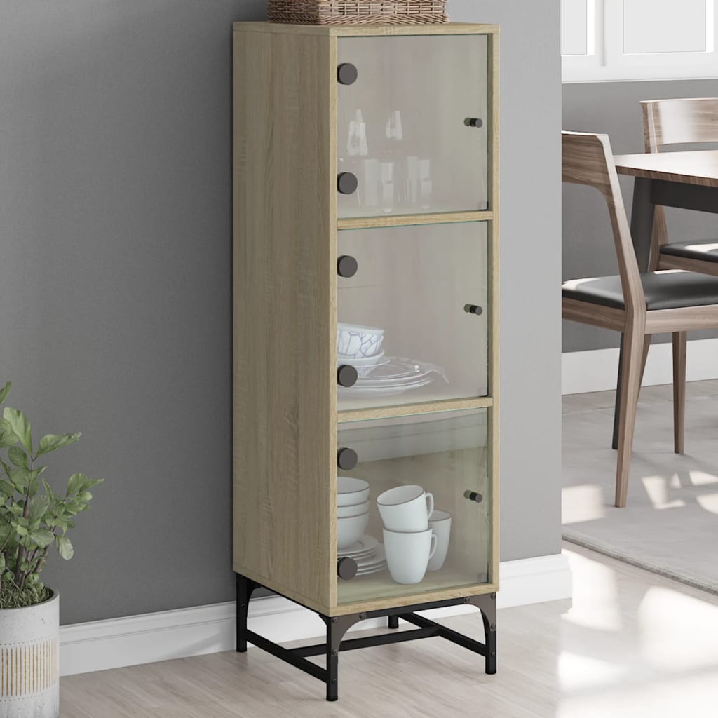 skab med glaslåger 35x37x120 cm sonoma-eg