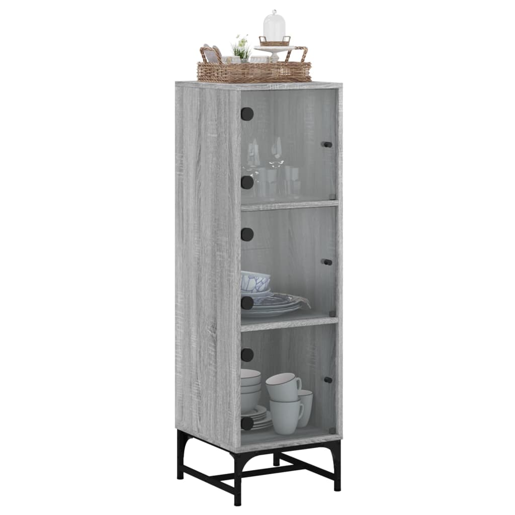 skab med glaslåger 35x37x120 cm grå sonoma-eg