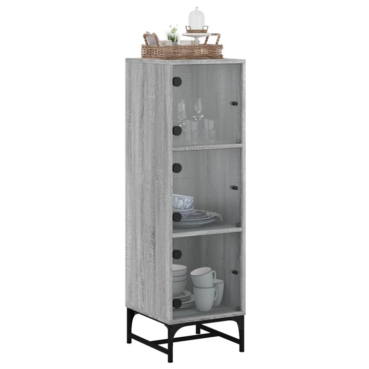 skab med glaslåger 35x37x120 cm grå sonoma-eg