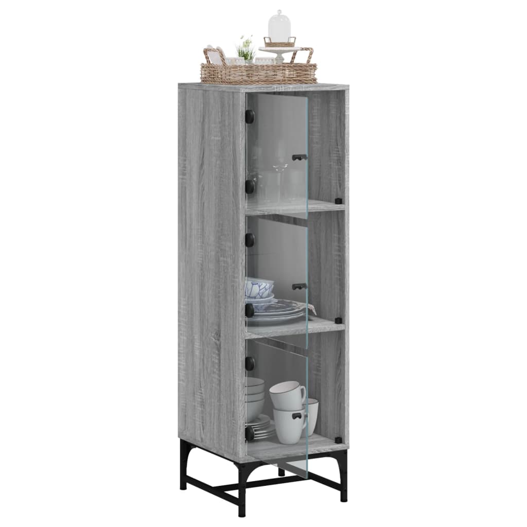 skab med glaslåger 35x37x120 cm grå sonoma-eg