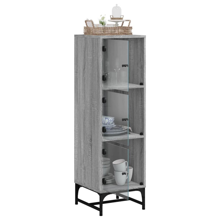 skab med glaslåger 35x37x120 cm grå sonoma-eg