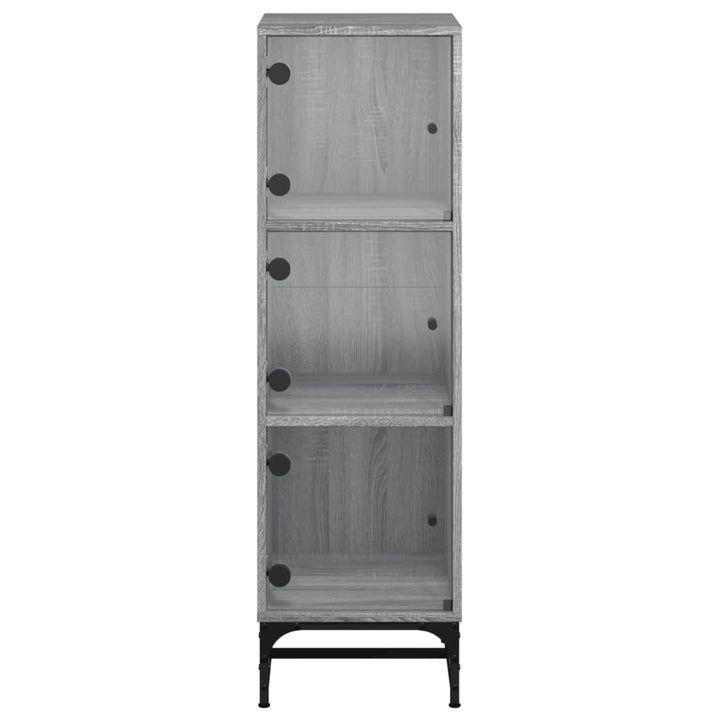 skab med glaslåger 35x37x120 cm grå sonoma-eg