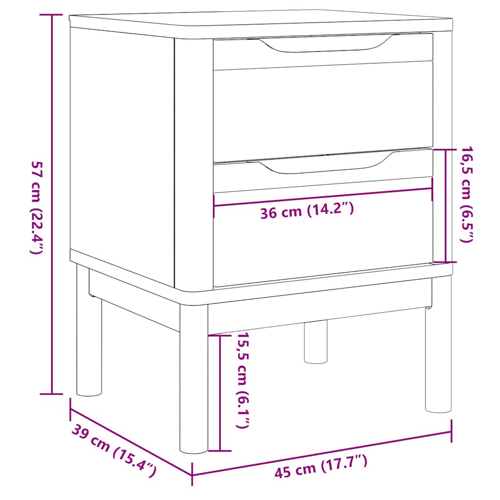 sengebord 45x39x57 cm massivt fyrretræ hvid