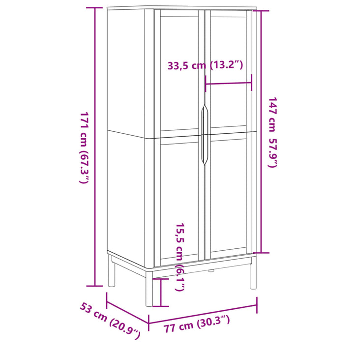 klædeskab FLORO 77x53x171 cm massivt fyrretræ hvid