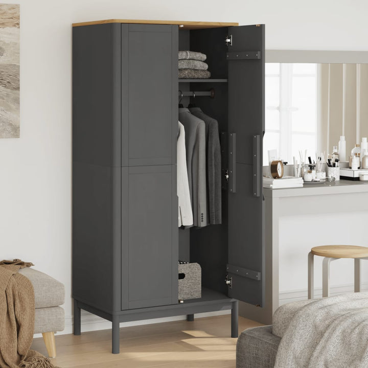 klædeskab FLORO 77x53x171 cm massivt fyrretræ grå