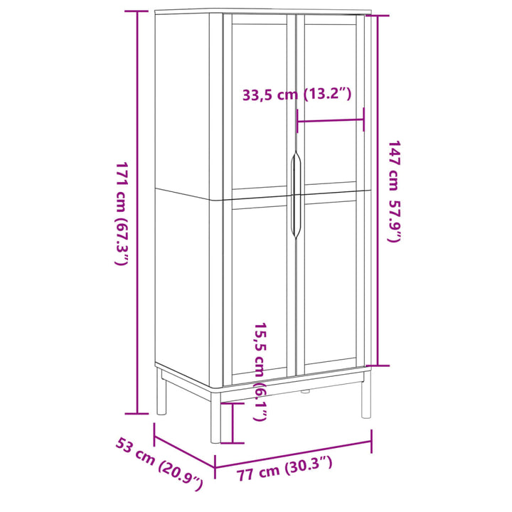 klædeskab FLORO 77x53x171 cm massivt fyrretræ grå