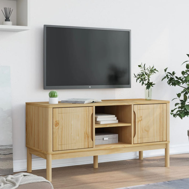tv-bord FLORO 114x43x55 cm massivt fyrretræ gyldenbrun