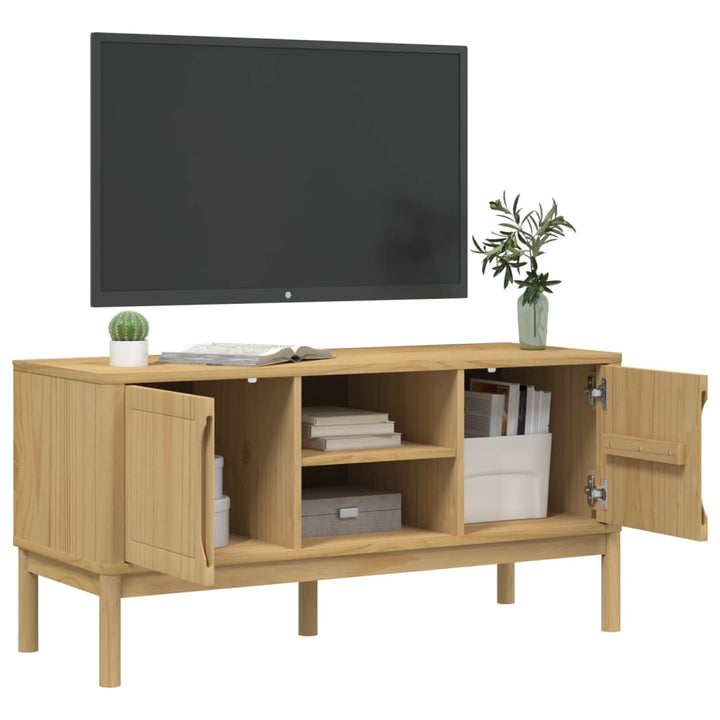 tv-bord FLORO 114x43x55 cm massivt fyrretræ gyldenbrun