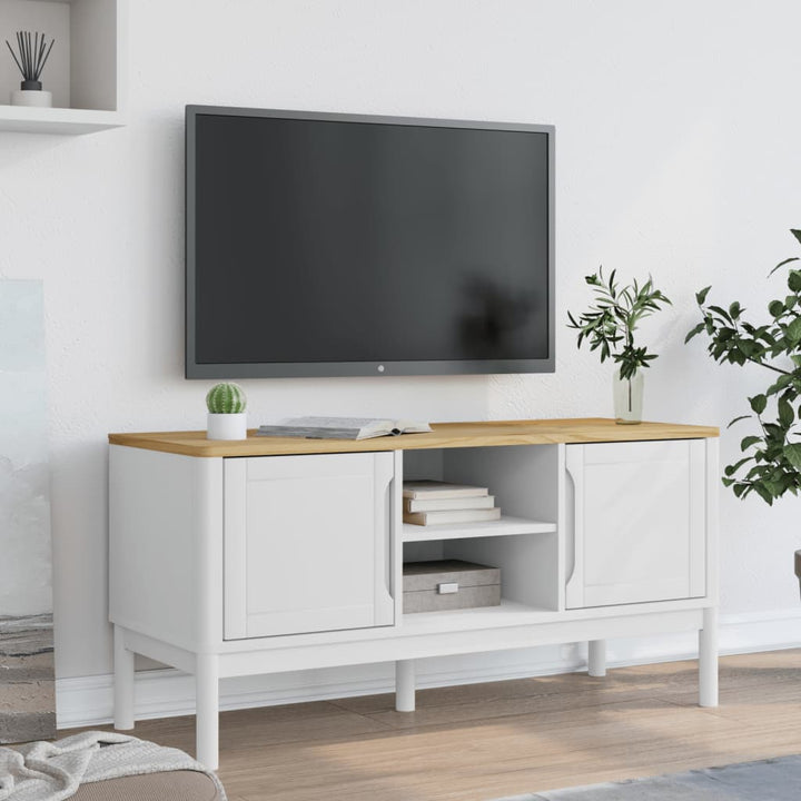 tv-bord FLORO 114x43x55 cm massivt fyrretræ hvid